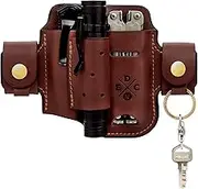Multitool Sheath & Flashlight Holster, Leather EDC Pouch for Belts also fits Knife and Keys - compatible with Full Size Leatherman, Gerber, SOG Multitools