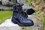 [RICHOLV] Military Boots for Men Desert Combat Ankle Boots Leather Zipper Work Shoes