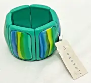 Vtg Miriam Haskel Womens Stretch Bracelet Seafoam green aqua Acrylic Wide Chunky