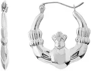 [JewelryWeb] 14k Solid Yellow Gold High Polish Hollow Irish Claddagh Celtic Trinity Knot Hoop Earrings-Hoop Earring for Women in