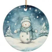 Happy Baby Snowman In Snowy Winter Art Christmas Ornament Xmas Gift Tree Decor