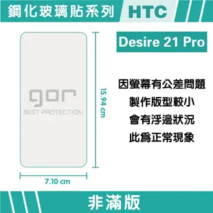 GOR HTC Desire 21 Pro 9H鋼化玻璃保護貼 非滿版2片裝