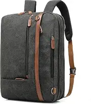 CoolBELL Convertible Backpack Shoulder Messenger Bag Laptop Case Business Briefcase Leisure Handbag Multi-functional Travel Rucksack Fits 17.3 Inch Laptop For Men/Women/Travel (Canvas Black)
