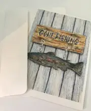 Vtg Greeting THANK YOU CARD Gone Fishing Sign Plaque w Scripture + Envelope 5X7"
