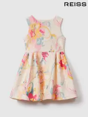 Reiss Pink Print Trinny 13-14 yrs Pleated Scuba Dress (708098) | $125