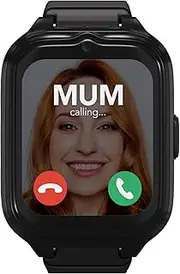Moochies Connect - Black Waterproof, Touch Screen Smart Watch/Phone for Kids with GPS Tracker, SOS, Video Calls, Alarm and School Mode for Boys and Girls age 6 to 12