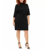 NEW $129 Anne Klein Mock-Neck Drawstring-Waist Sweater Dress Black Plus Size