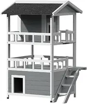 i.Pet 3-Tier Rabbit Hutch Wooden Cat House Cage, Chicken Coop Shelter Outdoor Small Animal Dog Pet Houses Kennel Enclosure Indoor Condo Guinea Pig Kitty, with Roof Weatherproof 2 Escape Doors