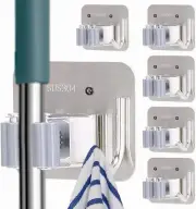 5 Pack Broom Holder Heavy Duty Stainless Steel Hanger with Hooks Silver