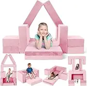 OSYKIU Kids Couch Sofa, 7 Pcs Modular Toddler Couch, Freely Removable Kids Chair Sofa for Playing, Creativity, Sleeping, Versatile Fold Out Baby Play Couch Set for Playroom, Bedroom Furniture