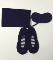 Saks Fifth Ave Womens Navy Cashmere Amenity Travel Kit Slippers Eye Mask Pouch