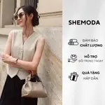 SHEMODA BEIGIE 亞麻束帶背面亞麻襯衫高品質站立形式無皺紋