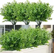 8 Bundles Outdoor Artificial Boxwood UV Resistant Fake Stems Plants, Faux Plastic Greenery for Indoor Outside Hanging Plants Garden Porch Window Box Home Wedding Farmhouse Décor