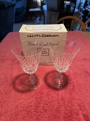 W.M. Dalton French Blown 24% French Lead Crystal 2 Cordial Glasses In Box PAIR