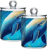 GAIREG Blue Whale Cotton Swabs Holder with Lid, Cotton Swabs Container Set of 2