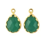 Checker Cut Natural Green Onyx Gold Plated Prong Set DIY Earring Pair Connectors