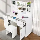 Large Dressing Table Stool Set With Mirror & 10 LED Lights Makeup Vanity Desk
