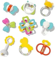 Lehoo Castle Baby Rattles Teething Toys, Baby Toys 0-6 Months Infant Newborn, Silicone Baby Teether Toys, Baby Gifts for Newborn Boys Girls 0-12 Months (Storage Bag)