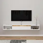 Bixiaomei Floating TV Stand, 55'' Wall Mounted Entertainment Center TV Media Console, Floating Shelves with Door, Floating TV Cabinet Large Storage TV Bench for Living Room (White, 55.11IN)