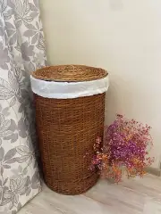 handmade wicker laundry hamper storage basket with lid rattan bathroom organizer