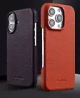 Full Grain Genuine Leather Slim Case Back Cover f iPhone 13 14 15 16e 16 Pro Max