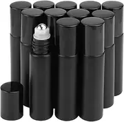 12 Pack 10ml Glass Roller Bottles Black Frosted Roll On Bottles Essential Oil Roller Bottles Perfume Sample Bottles Cosmetic Containers With Stainless Steel Roller Balls Opener&Dropper included