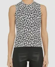 $285 Theory Womens Ivory Sleeveless Crew-Neck Leopard Print Shell Top Size Small
