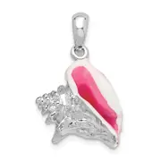 Sterling Silver De-Ani Rhodium-Plated Enameled Medium Conch Shell Pendant