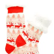 Urban-Peacock Plush Knitted Fleece Sherpa Lined Slipper Socks - Reindeer - Red