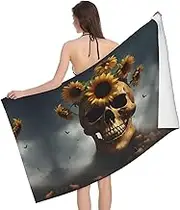 VPPUR Sunflower Halloween Skull Print Camping Bath Towel 52 x 32 in Soft Highly Absorbent Quick Dry Towels for Bathroom