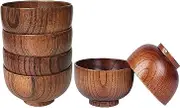 Mellisso 6 Pcs Wood Bowls Serving Tableware for Rice, Soup, Dip, Coffee, Tea, Decoration Wooden Salad Bowl Kitchen Cutlery Set