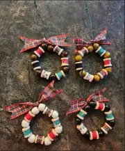 Beads and Miniature spools of thread hanging Christmas tree ornaments, 2.5...