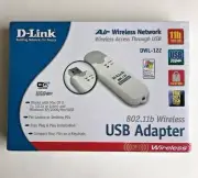 D-LINK DWL-122 USB ADAPTER 802.11b WIRELESS NETWORKING MAC/PC/WINDOWS DONGLE NEW