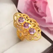 Alexandrite statement ring round cut color changing June birthstone silver ring