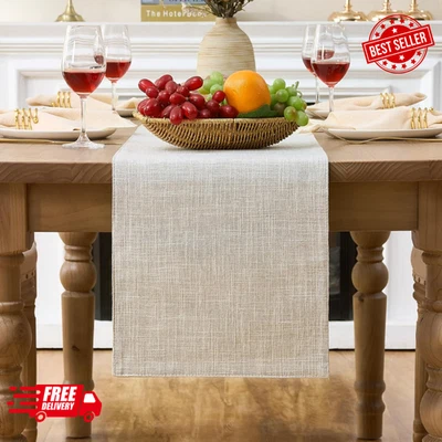 Double Layer Farmhouse Rustic Table Runner 71 Inches Long Burlap Style Beige Tan