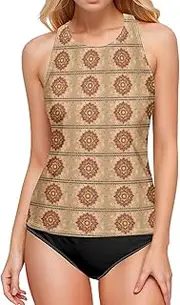[Joisal] Swim Tankini, Boho Tankini Bathing Suits for Women, Swim Top with Built in Bra, Small