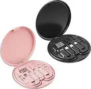 9 in 1 Cable Case, 9 in 1 Cable Charger Case, Multi Charging Cable Adapter Kit, Multifunctional Cable Conversion Storage Box for Travel Work (Pink+Black)