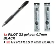 Pilot G2 Retractable Gel Ink Pen 0.7mm Fine Tip BLACK+ 2x G2 REFILLS 0.7mm BLACK