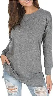 [levaca] Women's Fall Long Sleeve Side Split Loose Casual Pullover Tunic Tops