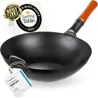 Carbon Steel Wok Pan 13.5"/34cm,Flat Bottom for Stir Fry,Traditional Chinese Wok