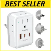 Compact International Power Adapter with Detachable Type C, G, E/F Plugs