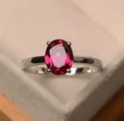 3.45 Ct Oval Cut Natural Ruby Proposal Ring 14K solid White gold 7 8