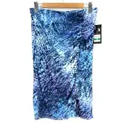 Nine West Skirt Womens L Blue Pull On Straight Ruched Animal Print Slit Mesh NWT