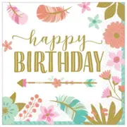 Boho Birthday Girl Beverage Napkins 16 Pack