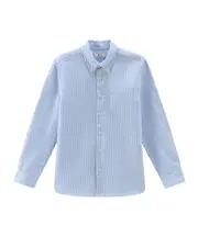 Woolrich Kids Long-Sleeved Buttoned Striped Shirt 14Y,12Y Blue/White