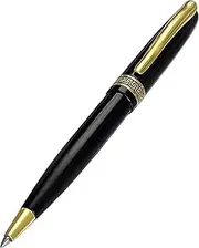Xezo Phantom Twist Action Ballpoint Pen, Medium Point. Classic Black Enamel with 18 Karat Gold Plating. Handcrafted, Limited Edition, Serialized