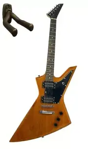 Full Size Rock Style Electric 6 String Guitar Solid Wood Neck Natural & Hangar