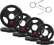 Fitvids Olympic Cast Iron 2-Inch Weight Plate for Strength Training & Weightlifting, Rubber Coate Style, 45LB Set With Safety Clips