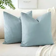 Pack of 2 Velvet Soft Solid Cushion Covers 40x40 cm 16x16 Inch Decorative Throw Pillow Covers Square Cushion Case Home Decor Pillow Cases for Couch Sofa Living Room Bedroom (Light Blue)