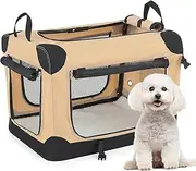 MoNiBloom 23 Inch Collapsible Soft Large Dog Crate, 3 Door Soft Sided Dog Kennel with Chew Proof Mesh Windows, Travel Dog Crate for Outdoor, Beige